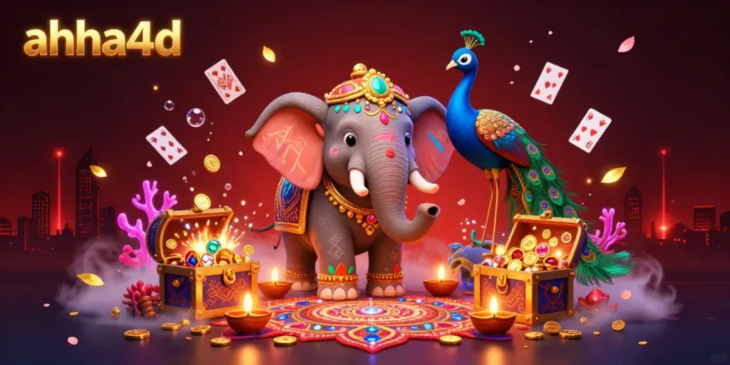 Experience vibrant gameplay at ahha4d with an illustration of a colorful festival scene featuring gaming elements and a festive atmosphere.