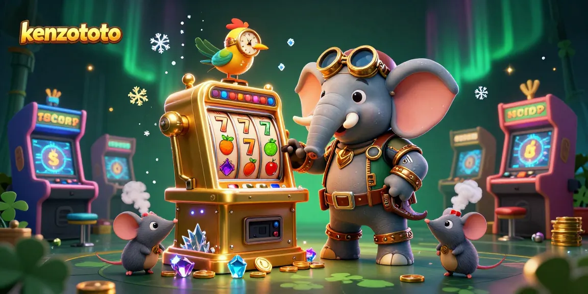 Engage with kenzototo's thrilling 3D gaming adventure featuring a steampunk elephant at the slot machine.