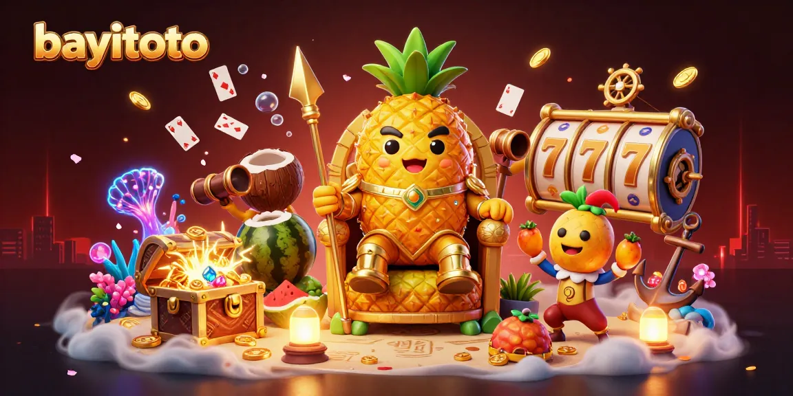 Join the action at bayitoto with vibrant casino elements and colorful characters in this thrilling illustration.