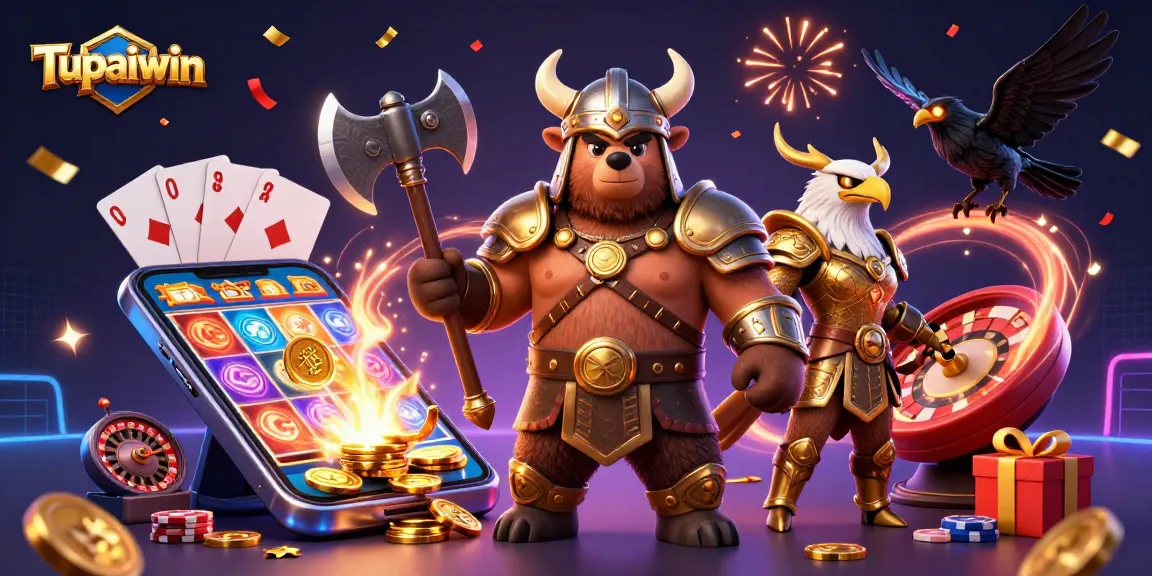 Menangkan game slot menarik di Tupaiwin dengan Viking berani dan elemen kasino.