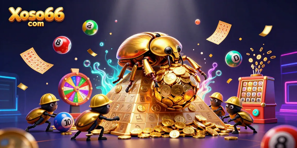 Experience the thrill of Xoso66 com with golden lottery balls and dynamic prize elements in this vibrant scene.