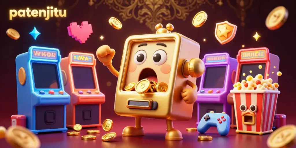 Patenjitu memicu jackpot besar dengan slot mesin emas beranimasi dan kegembiraan koin berjatuhan.