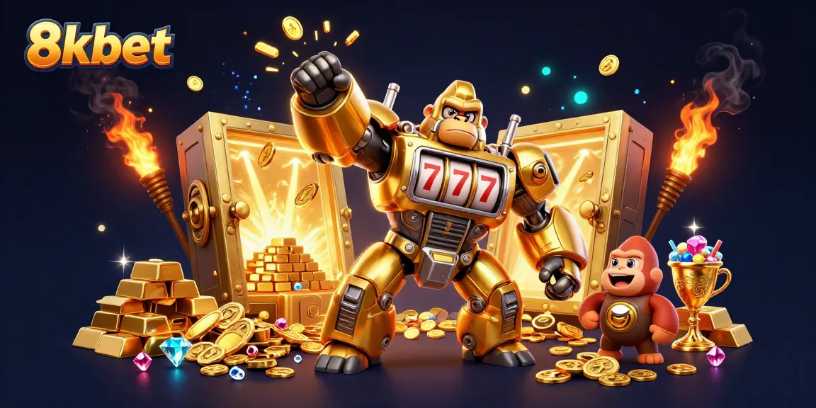Unleash winning potential with 8xbet's vibrant casino illustration showcasing a dynamic slot mech.