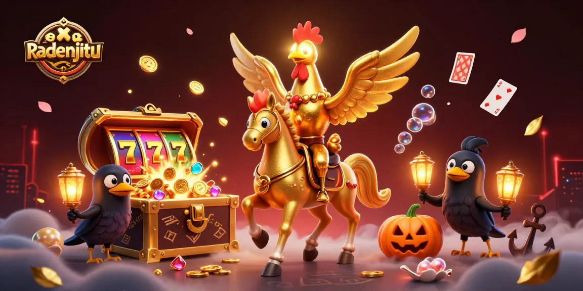 Radenjitu menampilkan ilustrasi kasino dengan karakter angka emas dalam suasana casino malam yang magis.