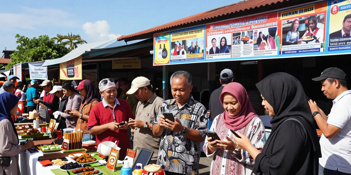 Orang-orang berinteraksi di pasar lokal dengan berita Leci123.