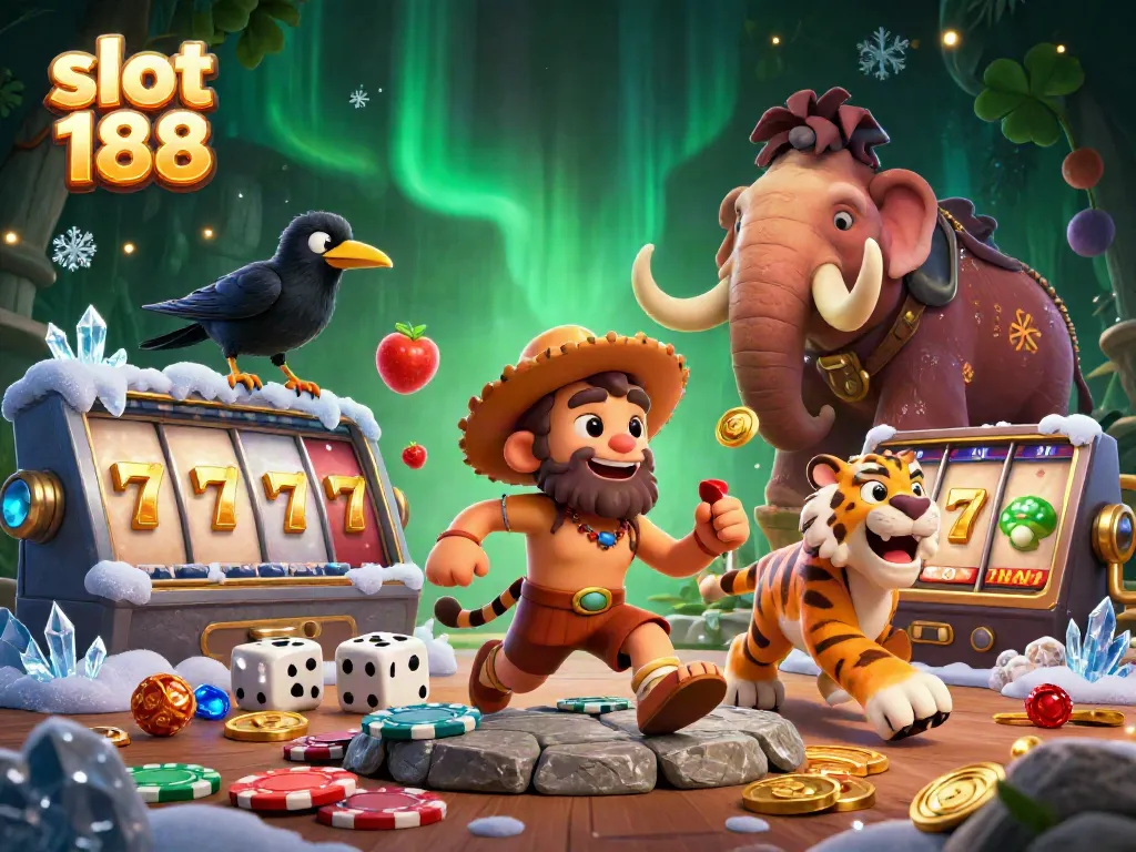 Akses link alternatif slot 188 dengan mudah dan aman melalui ilustrasi kasino prasejarah yang menarik.