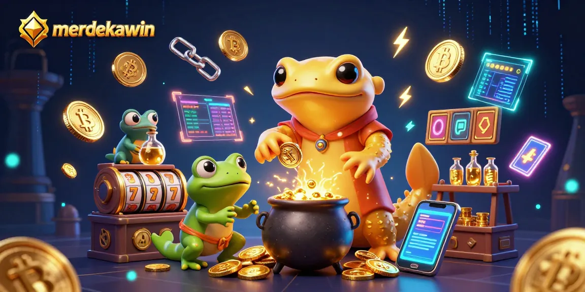 Selami dunia merdekawin di kasino virtual dengan ilustrasi alkemis dan simbol crypto yang berkilau.