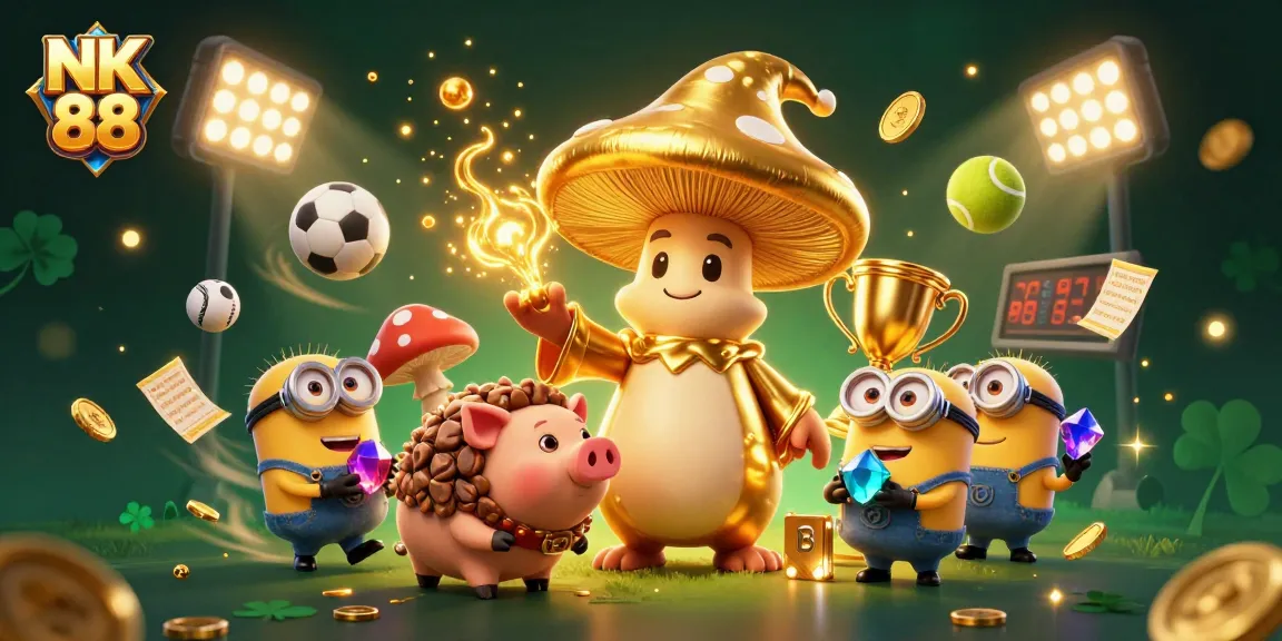 Experience the magic of NK 88 as a golden wizard and friends capture treasures in a dynamic casino scene.