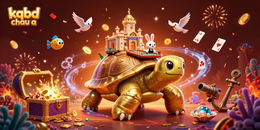 Experience the thrilling excitement of kqbd chau a with a dynamic casino scene featuring a golden tortoise and a rabbit dealer.