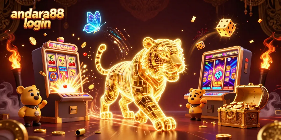 Experience andara88 login with a vibrant casino illustration showcasing exciting slot games and promotions.