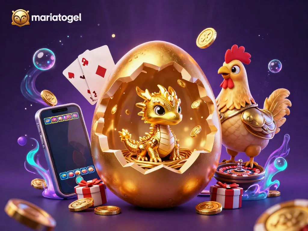 Engage in thrilling wins at mariatogel with a vibrant scene of a dragon, poker chips, and slots.