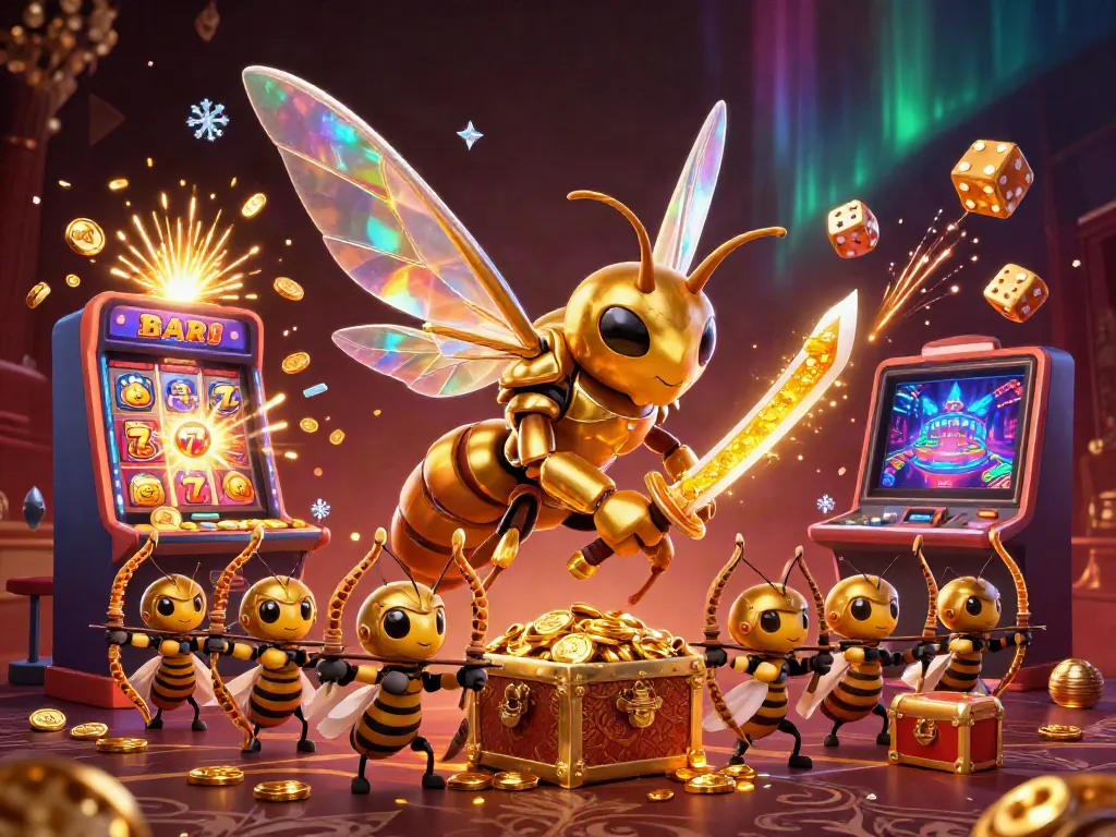 DEWAHOKI303 menampilkan slot jackpot yang melimpah dengan karakter lebah bertema judi.