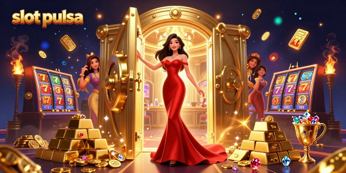 Experience winning thrills with slot pulsa in a vibrant casino scene filled with treasures.