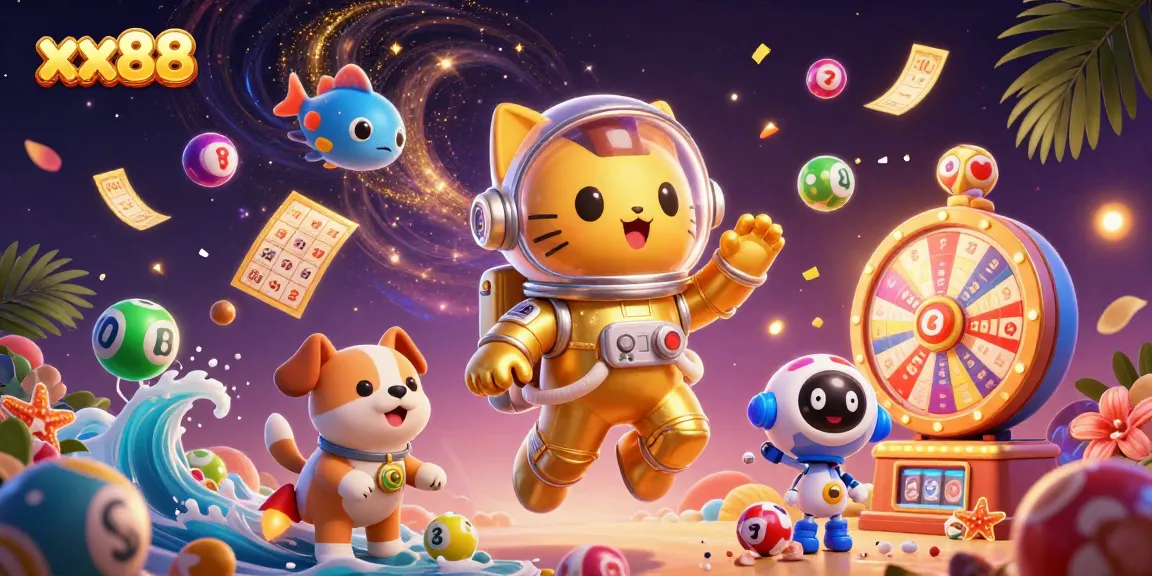 Engage in thrilling gameplay at xx88 with vibrant lottery balls and futuristic characters.