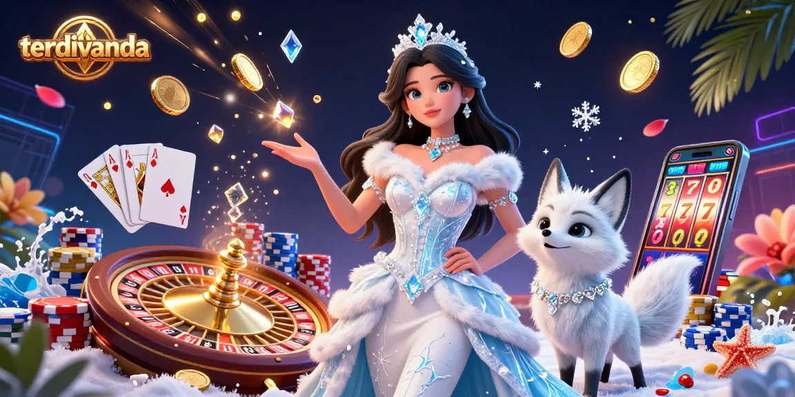 Experience the excitement of terdivanda's casino scene with a glamorous ice queen and stunning game elements.
