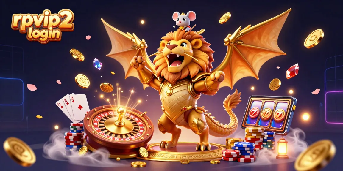 Experience the excitement of rpvip2 login with dynamic gaming elements in a vibrant casino illustration.