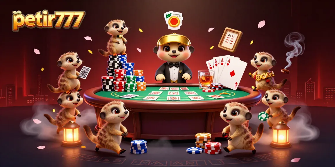 Win big with petir777 – meerkats deal cards in a dynamic casino scene replete with poker chips.
