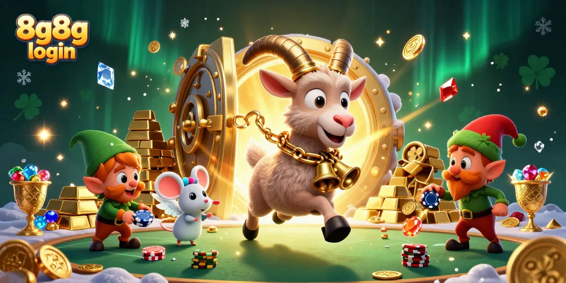 Experience the excitement of 8g8g login with a fun casino scene featuring animated characters in a vibrant setting.