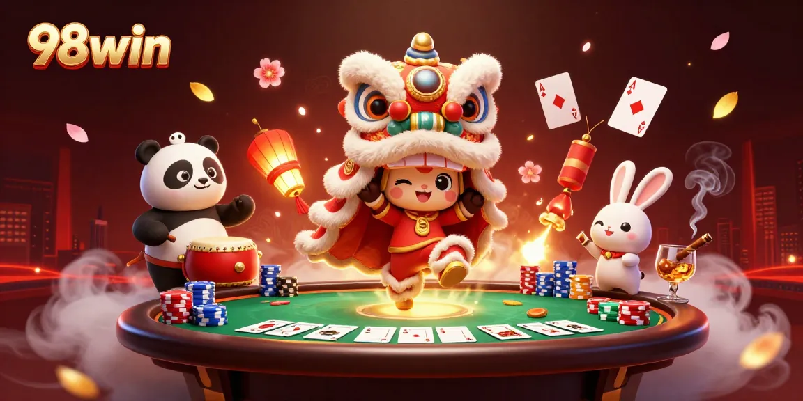 Engage in thrilling poker action at 98win with vibrant, entertaining casino characters.