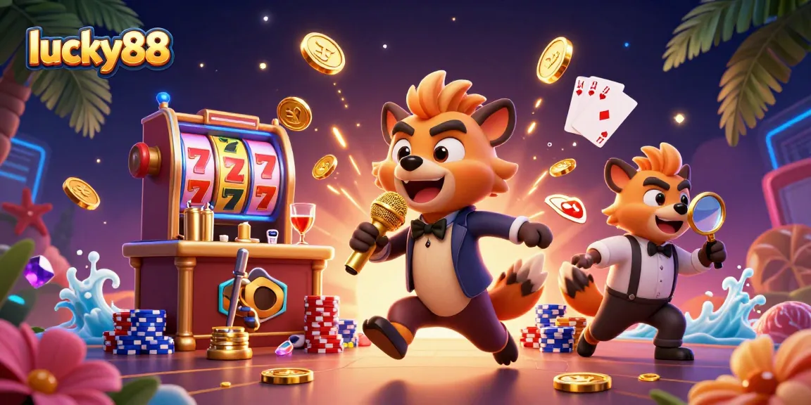 Experience winning moments with lucky88 in this vibrant casino scene featuring dynamic hyenas and slot machine excitement.