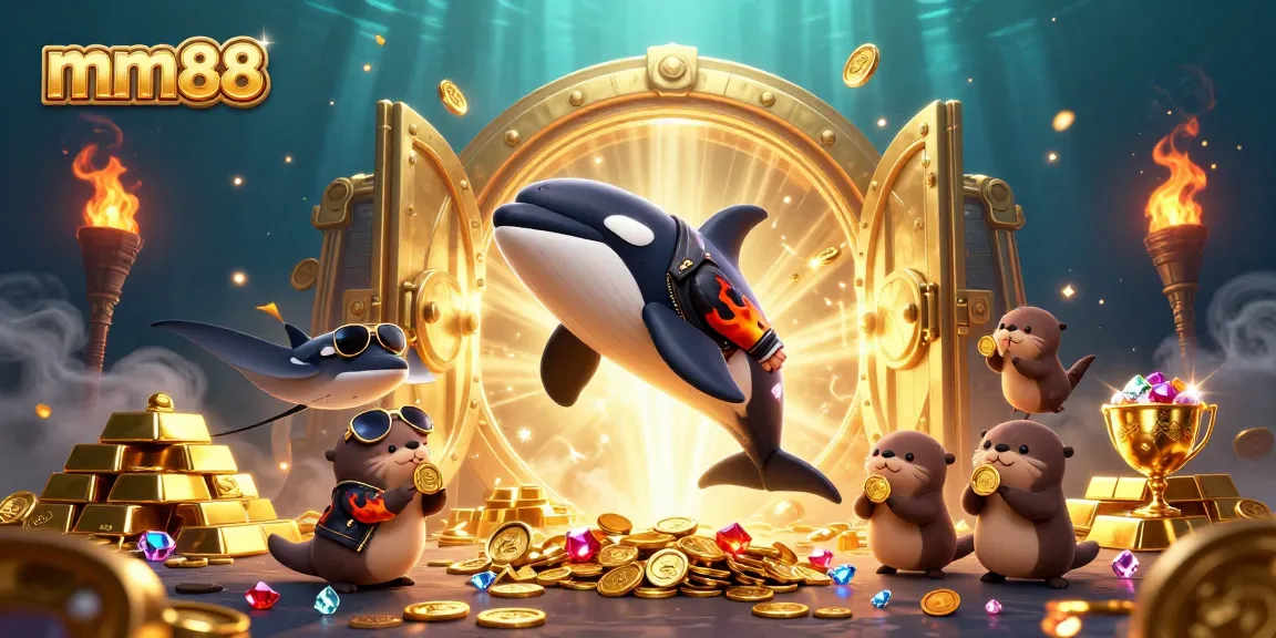 Engage with mm88 casino's thrilling atmosphere as sea creatures celebrate winnings with golden coins.