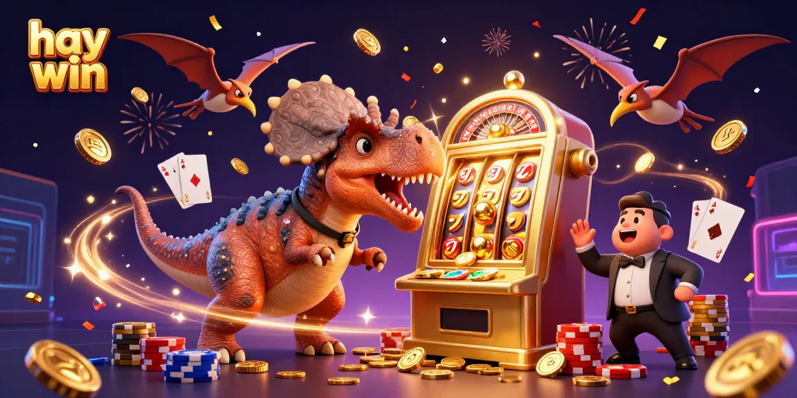 Enjoy the excitement of hay win as pachycephalosaurus wins jackpot coins in a vibrant casino scene.