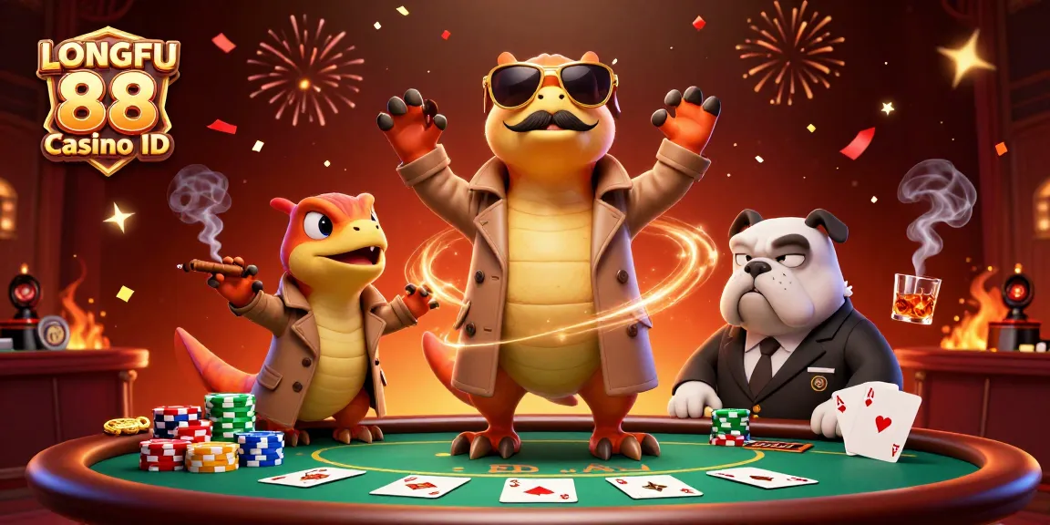 Menyaksikan aksi 3 raptor kartun berpura-pura menjadi satu orang tinggi di LONGFU 88 Casino ID, dengan suasana kasino yang meriah.