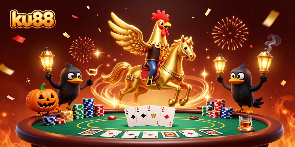 Engage with exciting ku88 casino action featuring a golden rooster in a vibrant midnight scene.