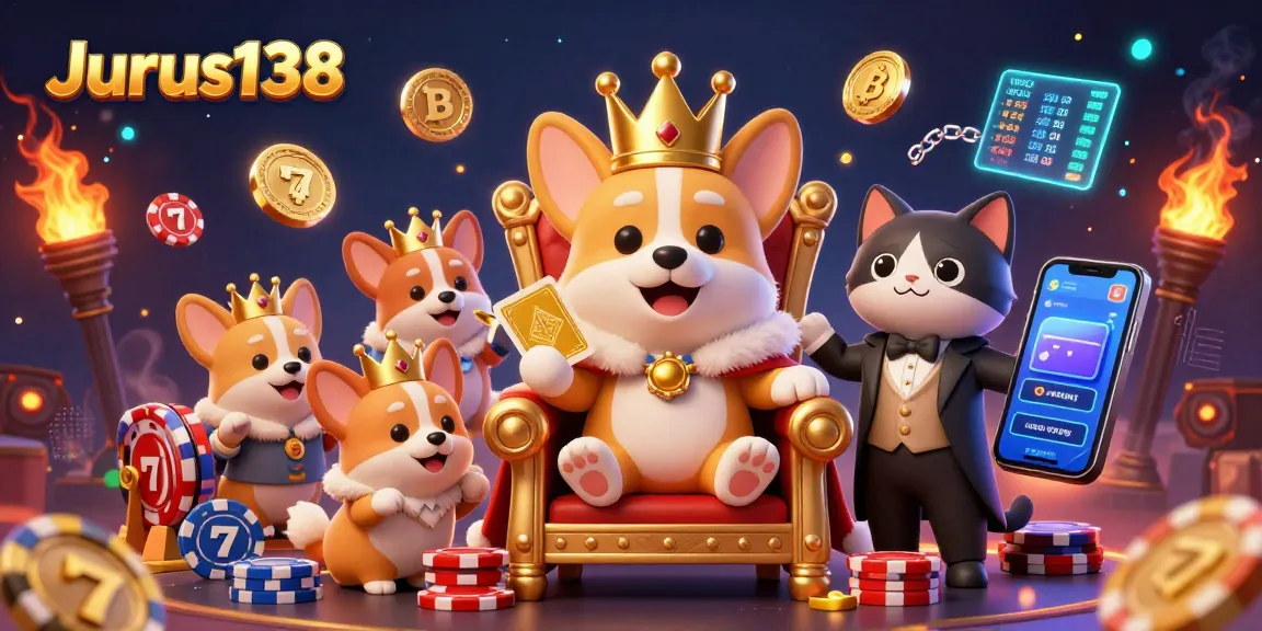 Engage with Jurus138 featuring fun characters in a lively casino environment full of slot game elements.