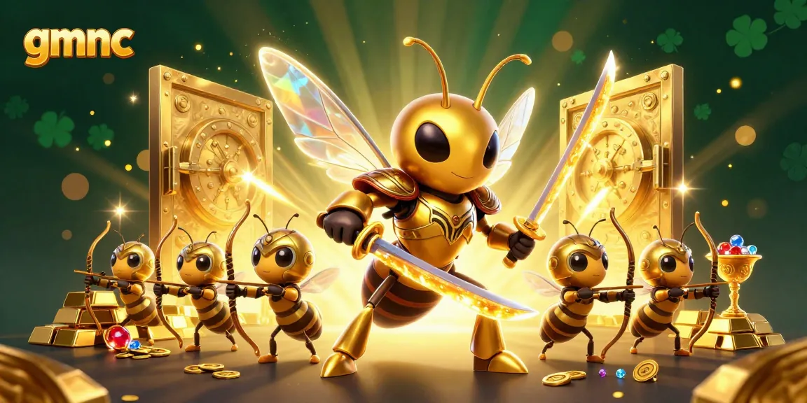 Engage with the gmnc experience, featuring a golden hornet samurai amidst treasures and excitement.