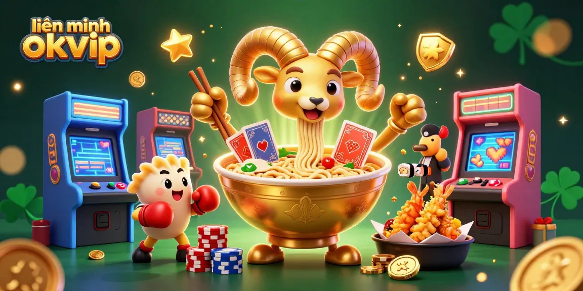 Engage in the thrilling world of liên minh okvip with vibrant 3D characters and casino elements.