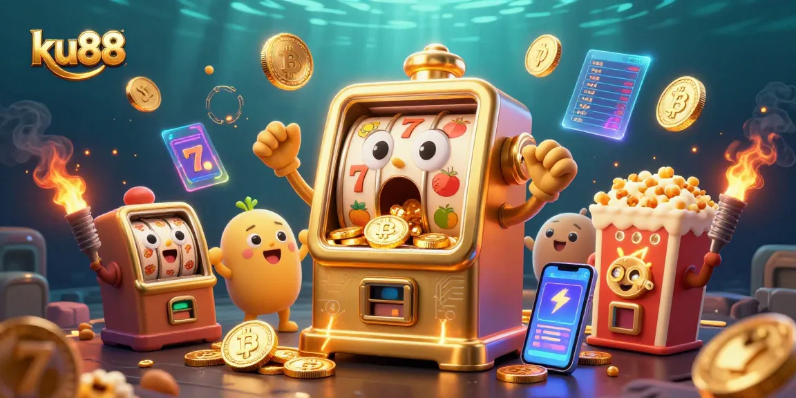 ku88 slot machines hit the jackpot amidst a celebration of digital coins and dynamic gaming elements.