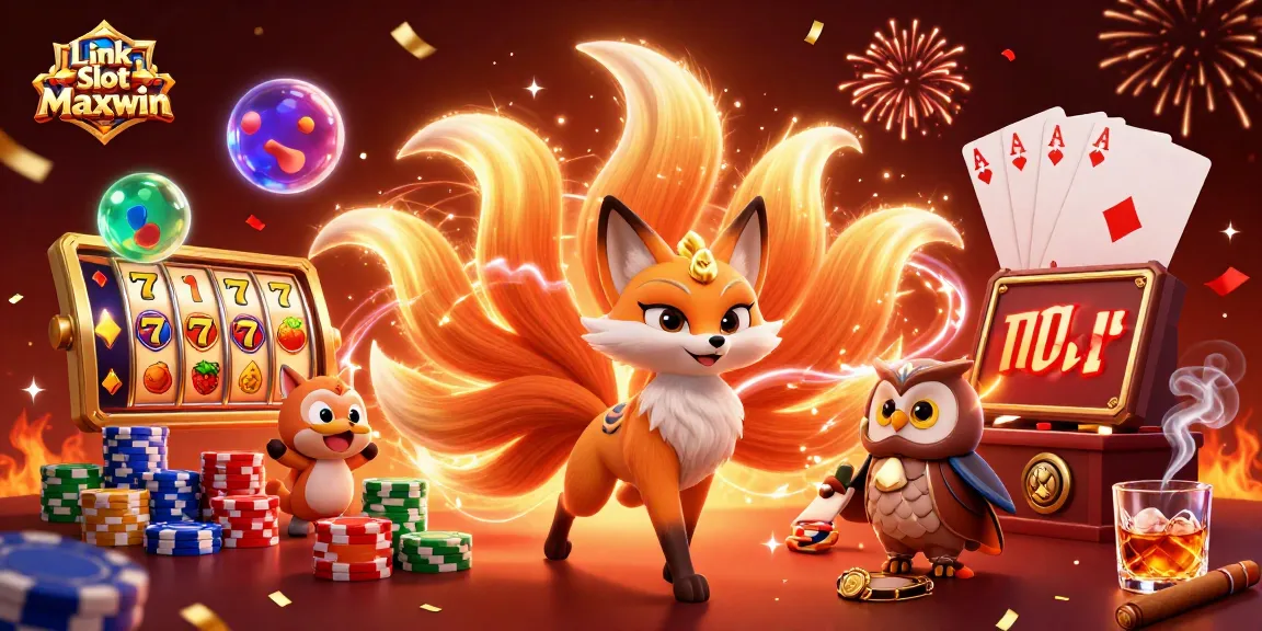 Slot Maxwin Link dengan simbol keberuntungan dan momen meriah di kasino.