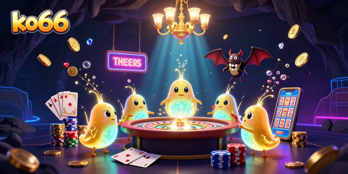 Experience thrilling gaming at ko66's vibrant cave casino featuring glowworms and a bat dealer.