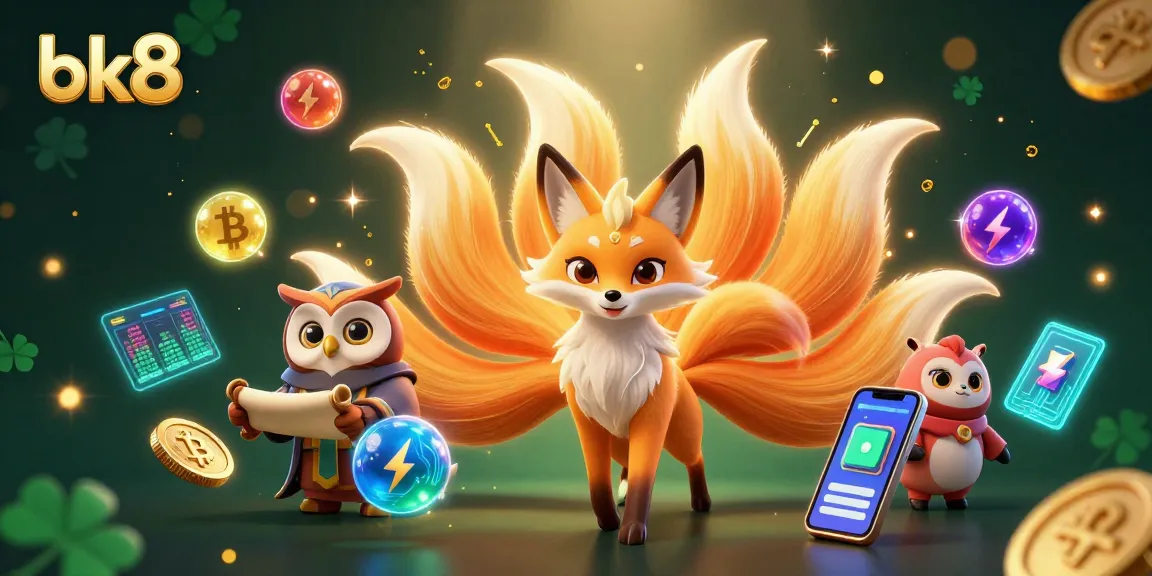 Win exciting rewards playing bk8 games with colorful casino spirits and crypto elements!
