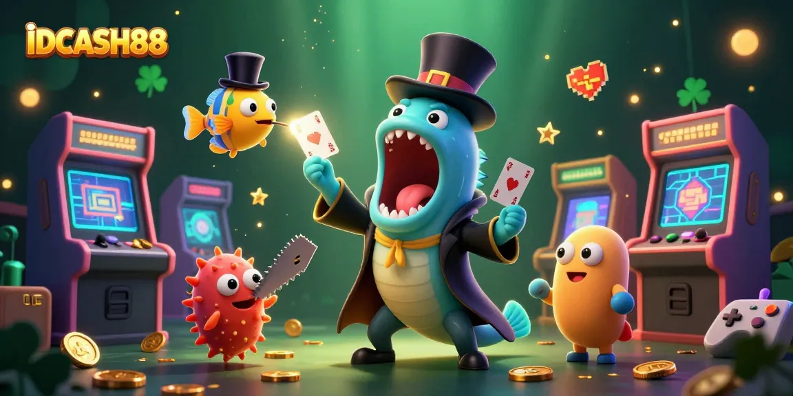 Experience thrilling card magic with IDCASH88's vibrant 3D casino illustration showcasing an enchanting sea creature show.