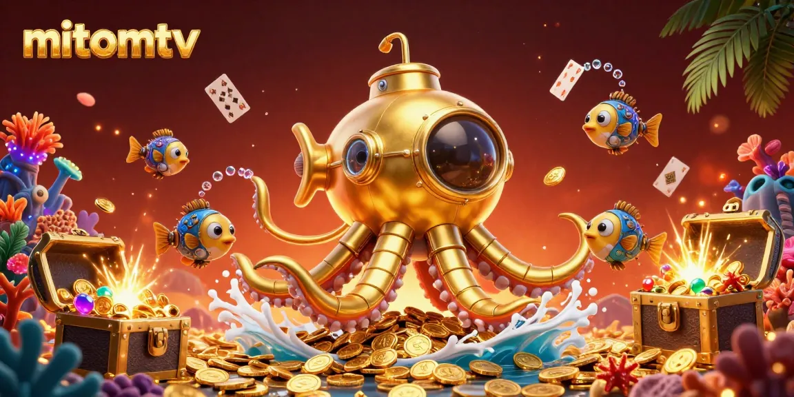 Experience thrilling gameplay with mitomtv's golden kraken submarine surfacing amidst a sea of gold coins and treasures.