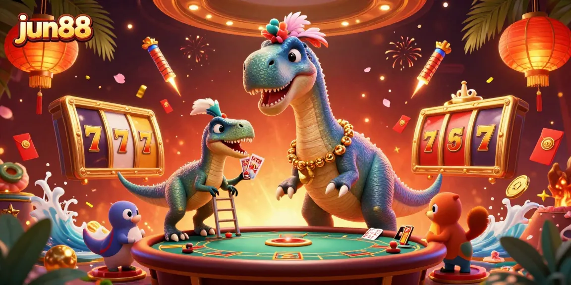 Experience an exciting jun88 gaming atmosphere with 3D characters amidst thrilling slot action.